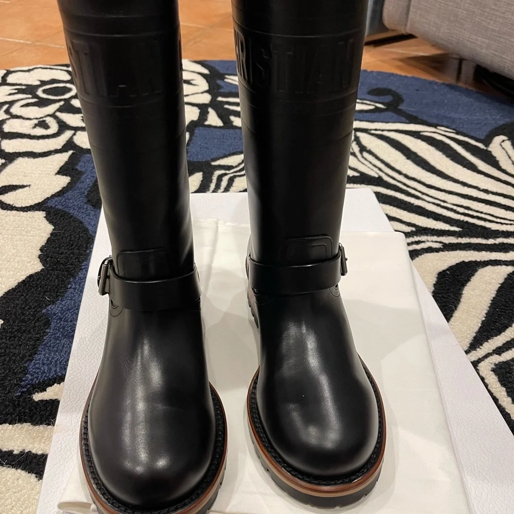 Sold! Christian Dior black embossed calfskin quest boots sz 37.5 - Picture 5 of 7
